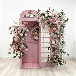 GNW Customized Telephone Booth Decor with Flower Wall & Floral Runner Artificial Flower Arrangement for Wedding Party Photobooth