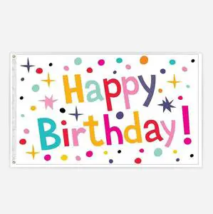 Cheap 100%Polyester 3x5 Foot Happy Birthday Flag Banner with Two Grommets Digital Printing Adjustable