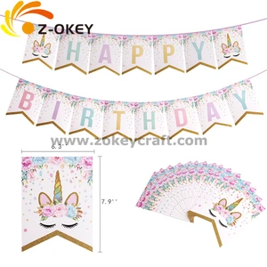 2025 Hot Selling Unicorn Theme Birthday Party Decorations Unicorn Happy Birthday Bunting Banner for Baby Girls Birthday Party
