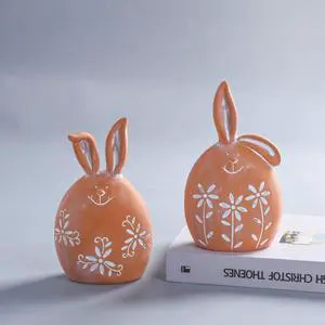 Wholesale Easter Holiday Supplies Ceramic Terracotta Decorations Egg Rabbit Table Decor Hand Painted Standing Easter Bunny