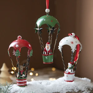 Christmas Tree Ornaments Christmas Decorations Iron Art Christmas Hot Air Balloon Parachute Pendant for Home Holiday Party