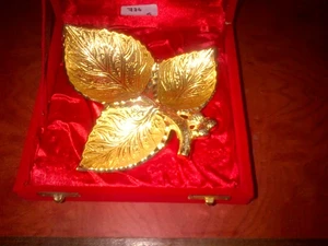 Luxury Gold Plated Leaf Bowl with Spoon Handcrafted Decorative Tableware for Wedding Gift and Dining Use