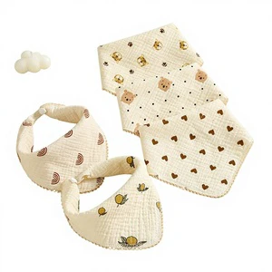 Wholesale Cartoon Printed Baby Muslin Square Towel Custom Logo Foldable Triangle Bib 4-Layer Absorbent 0-5s Cute Factory Direct