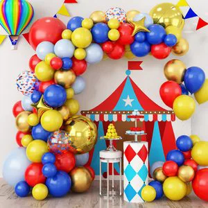129pcs Carnival Circus Balloon Garland Arch Kit Blue Yellow Golden Colorful Latex Confetti Balloons Birthday Party Decorations