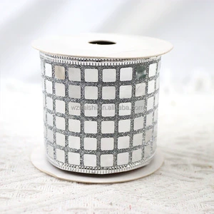 Christmas Reflective Wire Edge Silver and Gold Powder Sequin Ribbon Christmas Ribbon Handmade Bow Decoration Ribbon