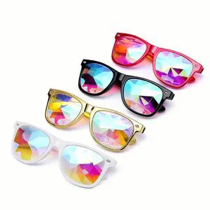 Custom Logo Hot Selling Fashion Party Sunglasses Colorful Diffracted Lens Square Kaleidoscope Sunglasses
