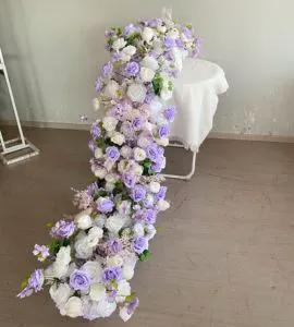 Colourful Artificial Silk Rose Table Flower Runner for Wedding Home Party Decor Wedding Sign-in Table Flower Runner
