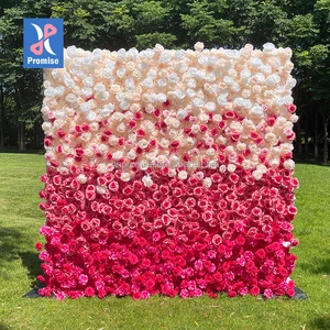 Promise Factory Latest Designs Artificial Silk Flower Wall Rose Flower Wall Panel for Wedding Decor