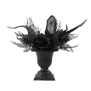 ER Factory Black Halloween Tabletop Decorations Indoor Artificial Fake Flowers Table Skeleton and Tombstone Decorations