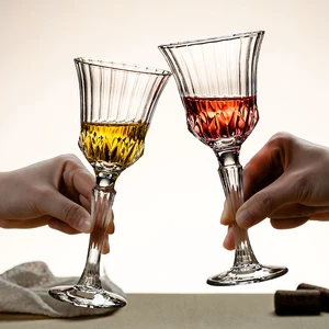 Vintage Striped Embossed Crystal Clear for Champagne Flute Red Wine Goblet Glasses