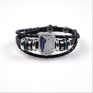 Anime Bracelet Featuring Attack on Titan Wings of Freedom Logo Leather Braided Wristband for Men and Women Fans