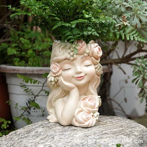Cross-border New Arrival Outdoor Garden Home Angel Ornaments Fairy Flower Pot Cheek Rest Wreath Resin Crafts Universal Occasion
