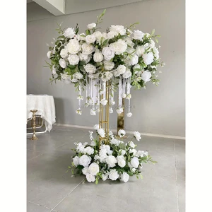Luxury Wedding Tabletop Dekoration White Greenery Rose Flower Centerpiece and Stand for Wedding Bouquets Bridal Party Decoration