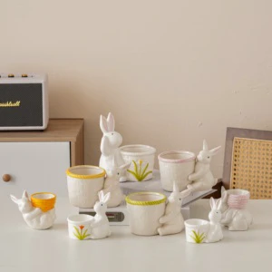 Easter Bunny Egg Cups with Flowers Rabbit Decoration Spring Collection for Holiday Decoration