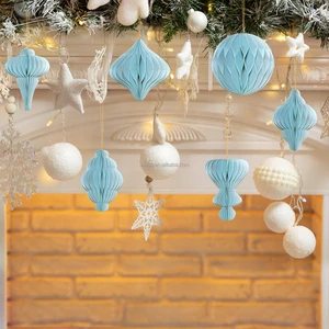 Paper Eco-Friendly Honeycomb Paper Christmas Festival Tree Hanging Ornaments with Magnets Xmas Home Decorations