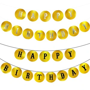Cross-border New Round Gold & Black Birthday Banner Happy Birthday Party Background for All Major Festivals Christmas