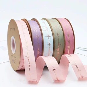 Custom Logo Luxury 2.5cm Foil Stamping Grosgrain Ribbon For Gift Embellishment & Wedding Invitations
