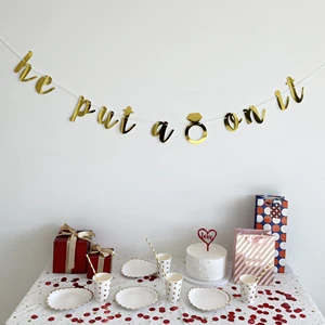He Put on It Wedding Banner Garland Wedding Decor Engagement Supplies Gold Metallic Color Paper Banners