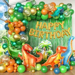 128pcs Balloons Arch Garland Kit Fringe Curtain Happy Birthday Balloons for Jungle Safari Birthday Party Decorations Supplies