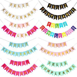 Spanish Happy Birthday Paper Banner Colorful Feliz Cumpleanos Bunting Banner Garland Flags Birthday Party Decoration