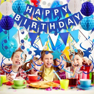 新奇生日派对家居装饰海军蓝主题花环悬挂式漩涡横幅生日派对横幅装饰套装