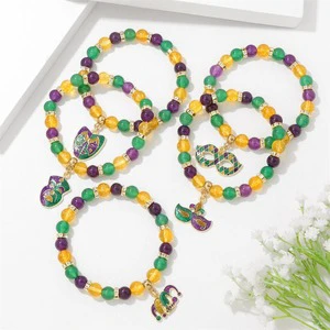 2025 Carnival Bracelet Yellow Green Purple Stone Bead Personalized Trendy Dance Shiny Enamel Mask Bracelet for Women Men Party