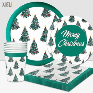 Xieli Vietnam Christmas Paper Plates and Napkins Tableware Set Christmas Party Table Decorations Disposable Dinnerware Set