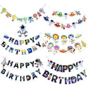 Wholesale Space Theme Happy Birthday Banner for Children Birthday Decoration Set Party Supplies for Kids