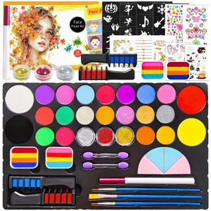 30 Color Split Cake Water-based Children's Party Face Paint Kit with Accessories Stencils Brushes for Halloween Makeup