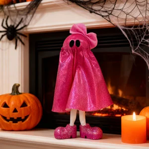 Halloween Party Supplies Decoration Party Favors Glitter Ghost Ornament Standing Ghost Sequins Plush Doll with Pink Bow