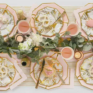 DAMAI Custom Bridal Shower Party Decorations Set Supplies Wedding Gold Disposable Party Tableware Table Decorations