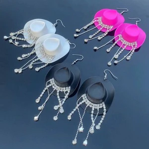 Novelty Earrings Sheriff Western Cowgirl Bachelorette Party Favor Mini Western Cowboy Cowgirl Hat Earrings with Tassel