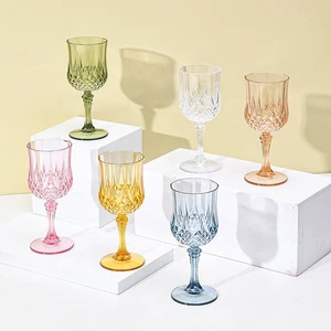 Party Supplies Plastic Flutes Luxury Crystal Clear Retro Wine Glasses Champagne Shot Wholesale Vintage Wine Goblet Glass Cup