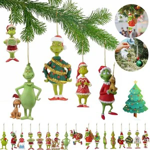 Wholesale Funny Green Grinchs Xmas Hanging Ornaments Christmas Tree Stand and Accessories Acrylic Pendant Ornament Decorations