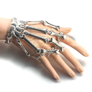 Punk Style Halloween Finger Bones Stainless Steel Silver Hand Ornament Bracelet