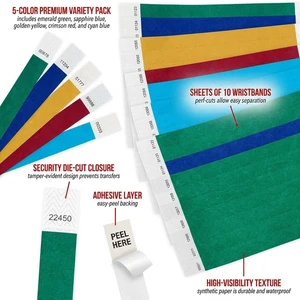 Custom Disposable Waterproof Tyvek Wristband Solid Color Dupont Paper Bracelet PP Paper for Events Festival Amusement Promotion