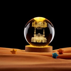 Foreign Trade Wholesale Mosque 3D Laser Engraving Crystal Ball Luminous Night Light Ornaments