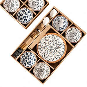 Japanese-style Porcelain Bowl and Plate Set with Underglaze Color Microwave Safe Gift Box for Opening Ceremony Business Gifts