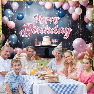 Happy Birthday Indoor/Outdoor Party Banner & Photo Backdrop 100x150cm Polyester for Festive Celebrations