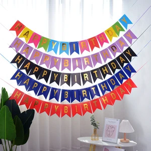 Wholesale Hot Selling Gold Laser Color Letter Print Cheap Price Happy Birthday Banner for Birthday Party Decorations Supplies