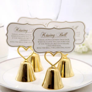 Custom Silver Heart Wedding Bell Alloy Place Card Holder For Table Numbers Party Favors Decor Anniversary Valentine's Day