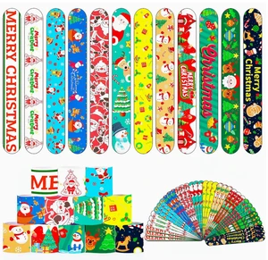 100 Pcs Set Pvc Plastic Ring Slap Bracelet for Kids, Christmas Halloween Cartoon Comic Character Design Slap Bands Drop Shipping