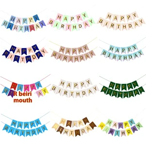 Bronzing Fishtail Happy Birthday Flower Banner Digital Printed Party Decoration for Birthday Celebrations