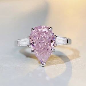 Fancy Pear Cut Pink and Yellow Zircon S925 Silver Engagement Ring for Party