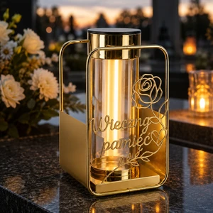 New Design Wholesale Znicz Solarny LED Grave Lantern Metal Glass Tube Warm Light Memorial Lantern With Polish Memorial Text