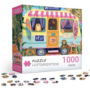 Custom 500/1000 Pieces Bule Cardboard Jigsaw Puzzles OEM Factory Summer Surfing Printing Puzzle Educational For Child/adult