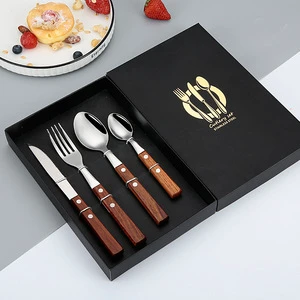 Wholesale Hot Sale Party Tableware and Table Decorations Rosewood Wooden Handle Stainless Steel Tableware 4pcs Sets