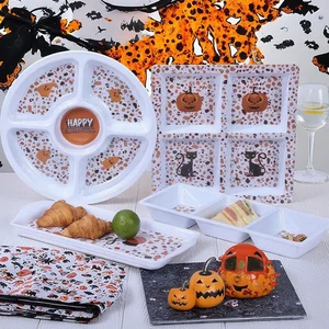 Creative Halloween Theme Luxury Melamine Dinnerware Set Includes Serving Tray Dishwasher Safe for Holiday Table Decor Birthday
