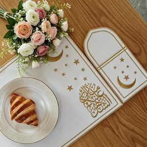 Wholesale Custom PU Leather Placemats Set Gold Embossed Moon Star Ramadan Table Mats for Eid Mubarak Decor
