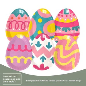 Easter Dinosaur Theme Disposable Biodegradable Oval-Shaped Paper Plates Set for Party Supplies and Tableware Decoration